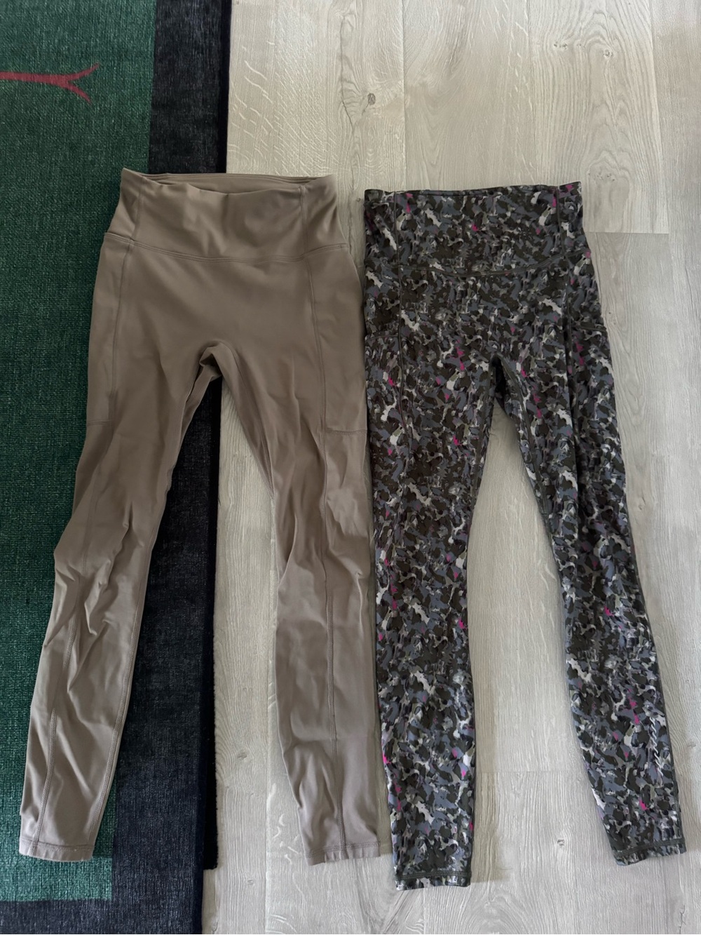 Fabletics Women's Taupe Solid Leggings + Olive Camo Print Leggings - Pack of 2
